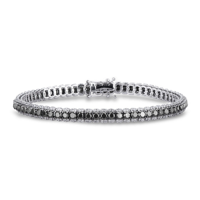 Bracciale Tennis in oro Bianco 750 con diamanti neri e bianchi